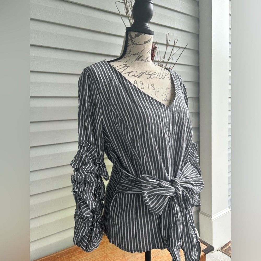 WHBM seersucker ruffled sleeve blouse. Size 16